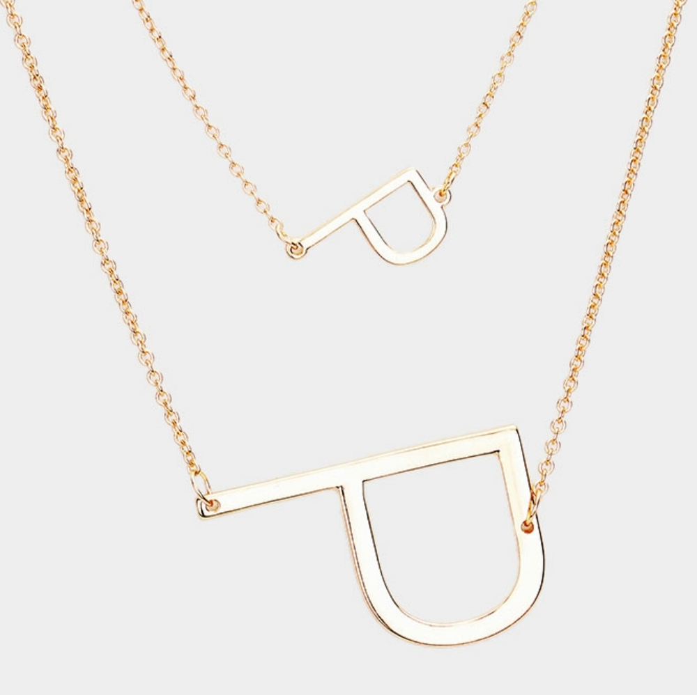 Gold Monogram "P" Big Initial Pendant Double Chain